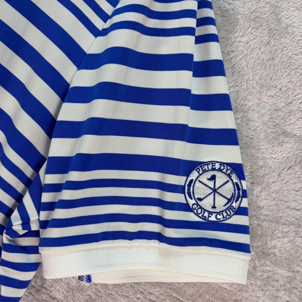 RLX Ralph Lauren Men's Golf Polo Blue White Striped Pete Dye Club‎ Sz XL Preppy